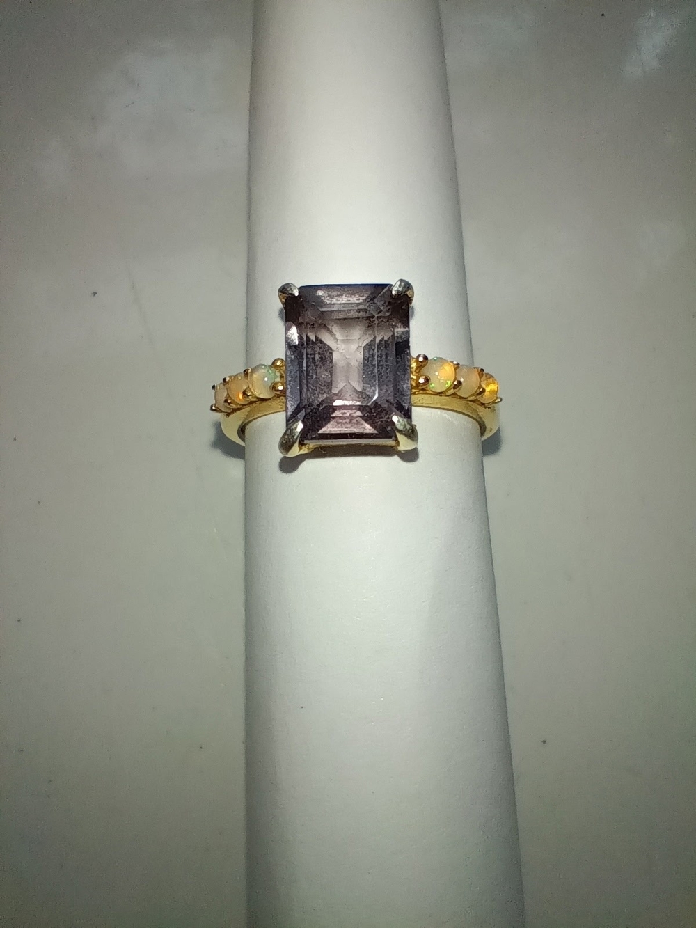 925 Sterling Silver Gold-Plated Alexandrite and Opal Ring